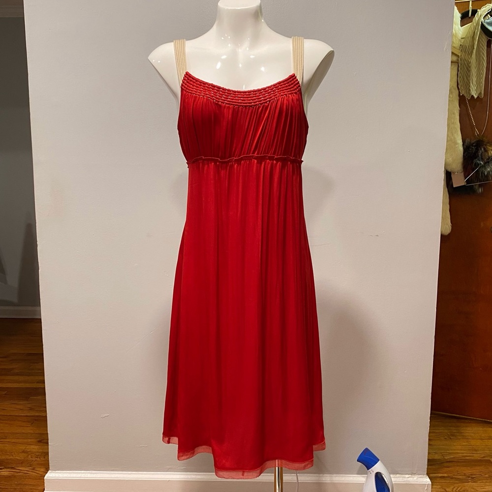 New bright orange red tie back midi dress